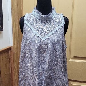 Wishlist Lace High Neck Blouse - Light Blue